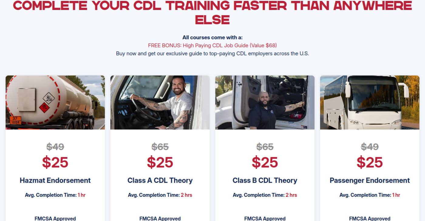 ELDT Nation original landing page with a busy grid of courses and prices