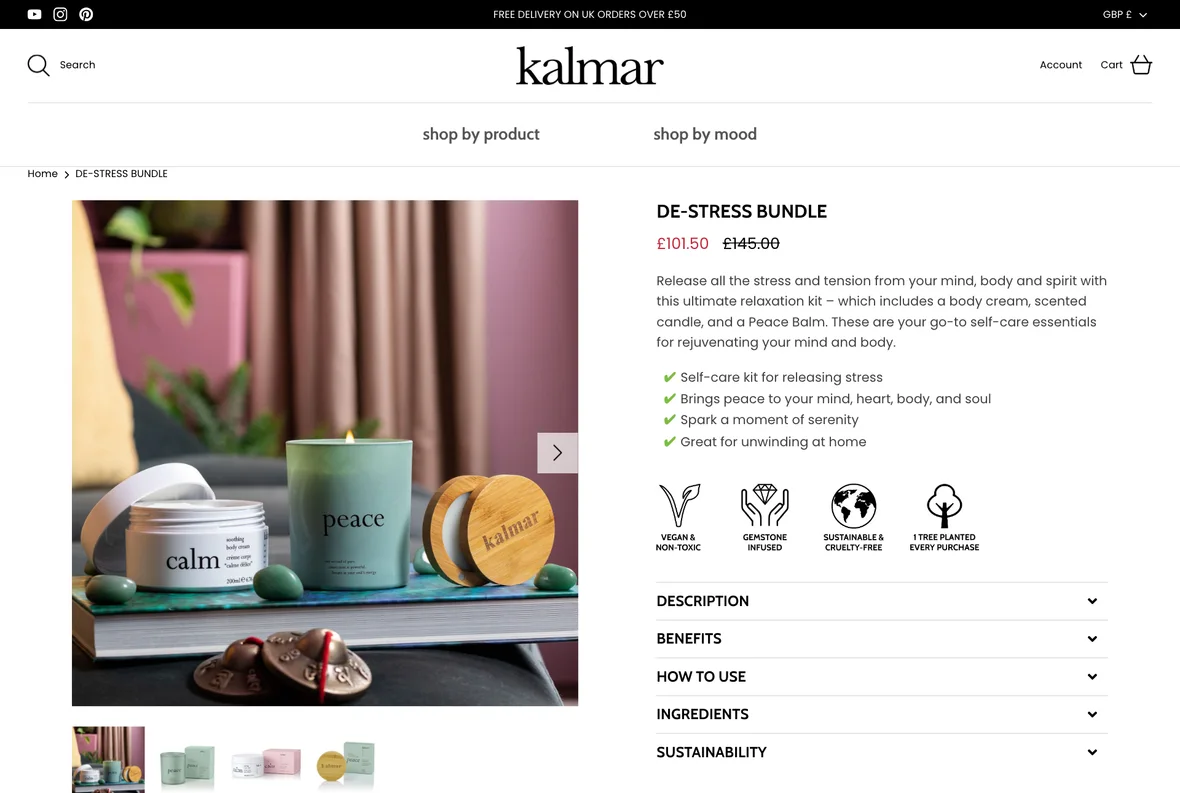 Kalmar De-Stress Bundle product page — three best-sellers in one